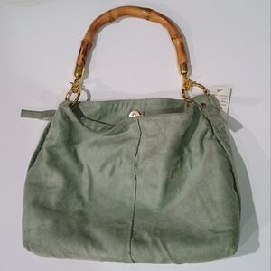 Maggie Sweet Katelin Bag Celadon Green Micro Suede Bag with Bamboo Handle